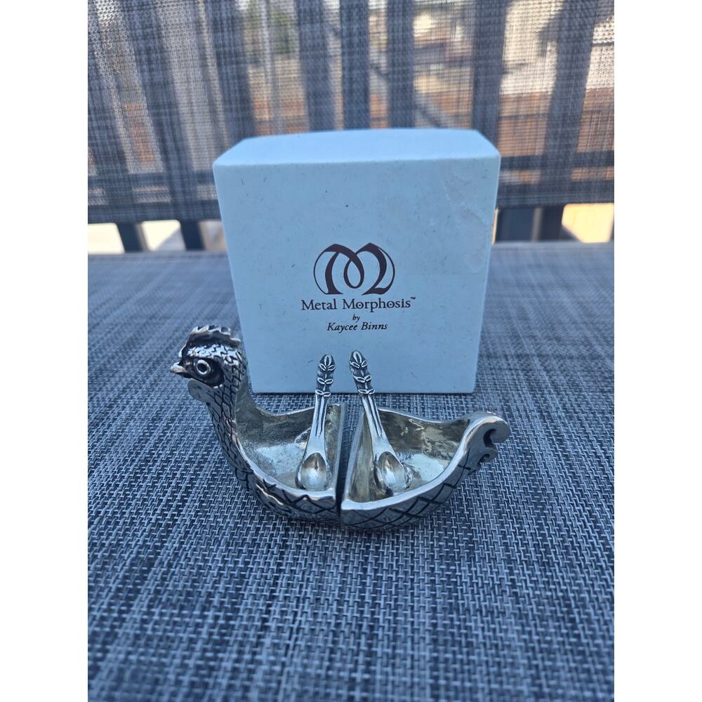 Metal Morphosis By Kaycee Binns Pewter Chicken Salt & Pepper Holder Spoons